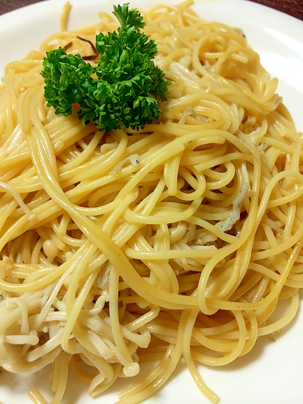 じゃことえのきの塩昆ポン酢パスタ