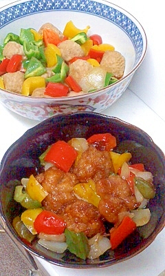1:1:1で酢豚風 からあげ/肉だんごの甘酢あん