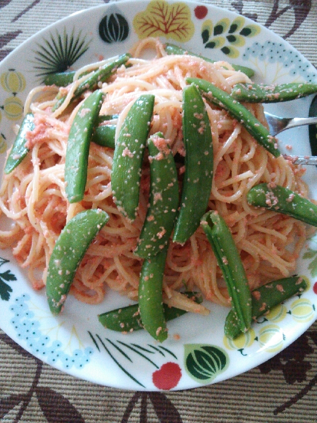 スナックいんげんと明太子のスパゲティー