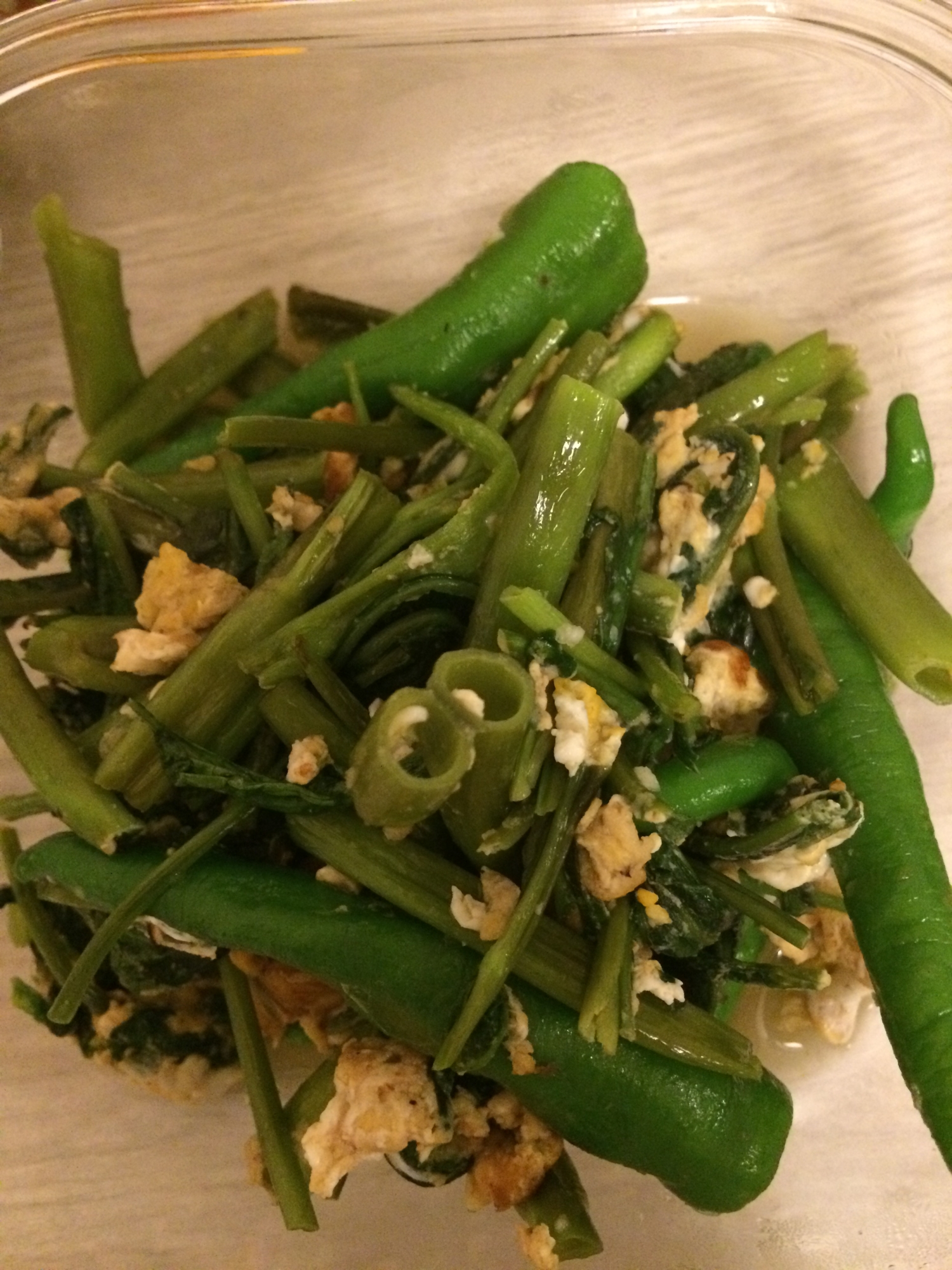 空芯菜とししとうと卵の中華炒め