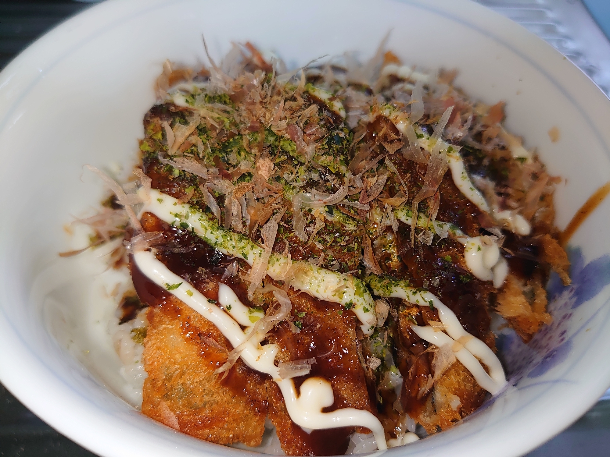 【リメイク】余ったアジフライでお好み焼き風丼☆