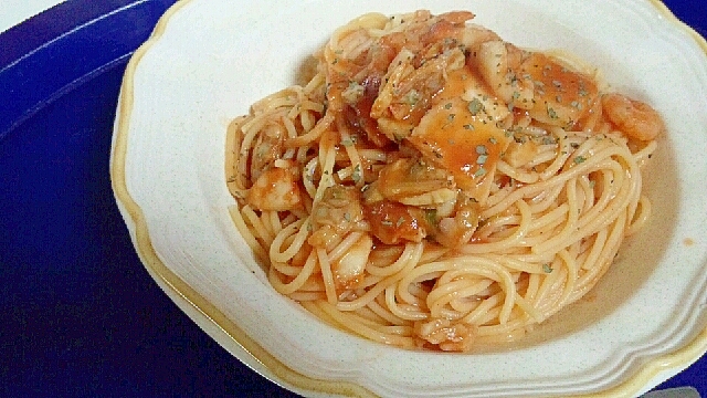 シーフードミックスのトマトスパゲッティ