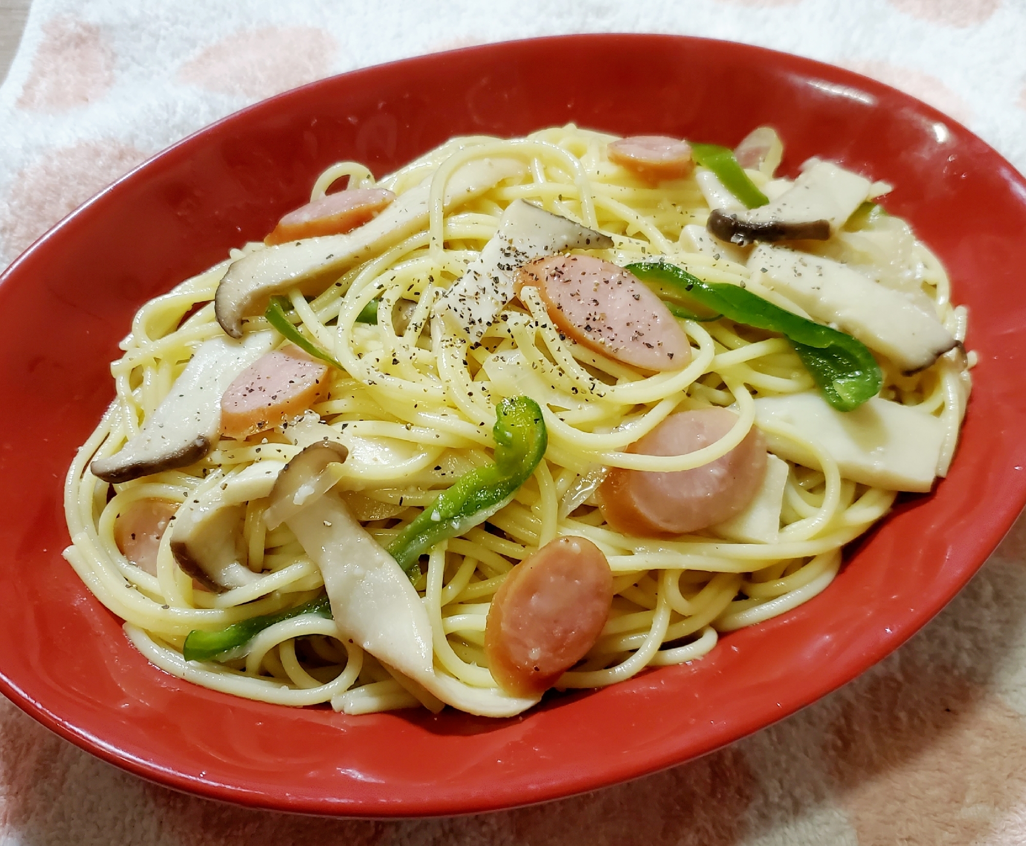 エリンギとピーマンのパスタ