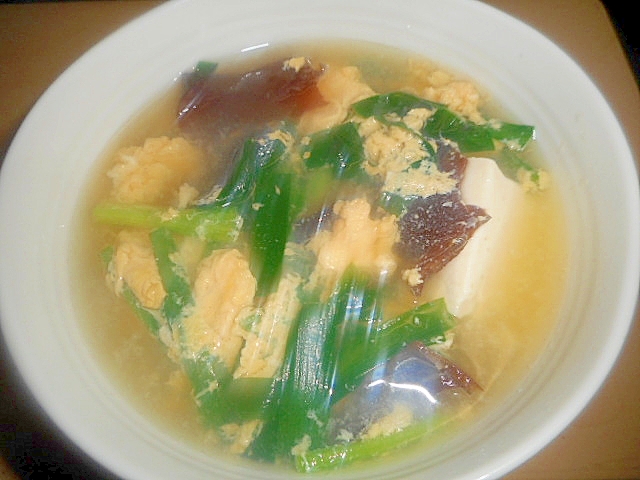 簡単時短★にら・きくらげ・豆腐の卵スープ