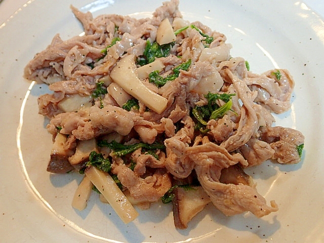 ❤豚肉とエリンギとわさび菜の醤油麹マヨ炒め❤