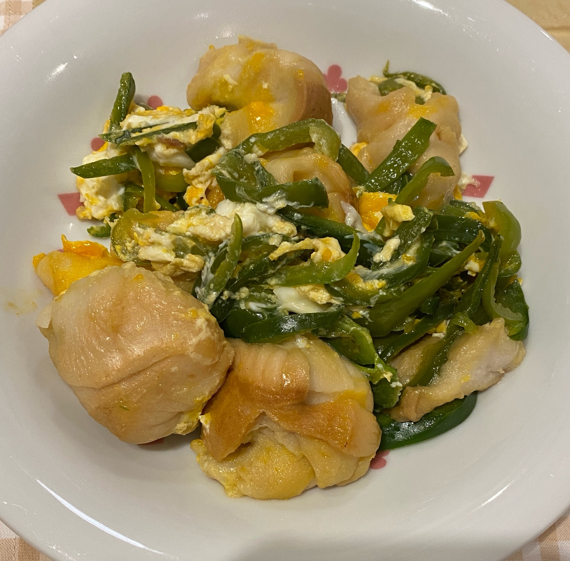 めんつゆで☆山芋麩とピーマンの玉子とじ