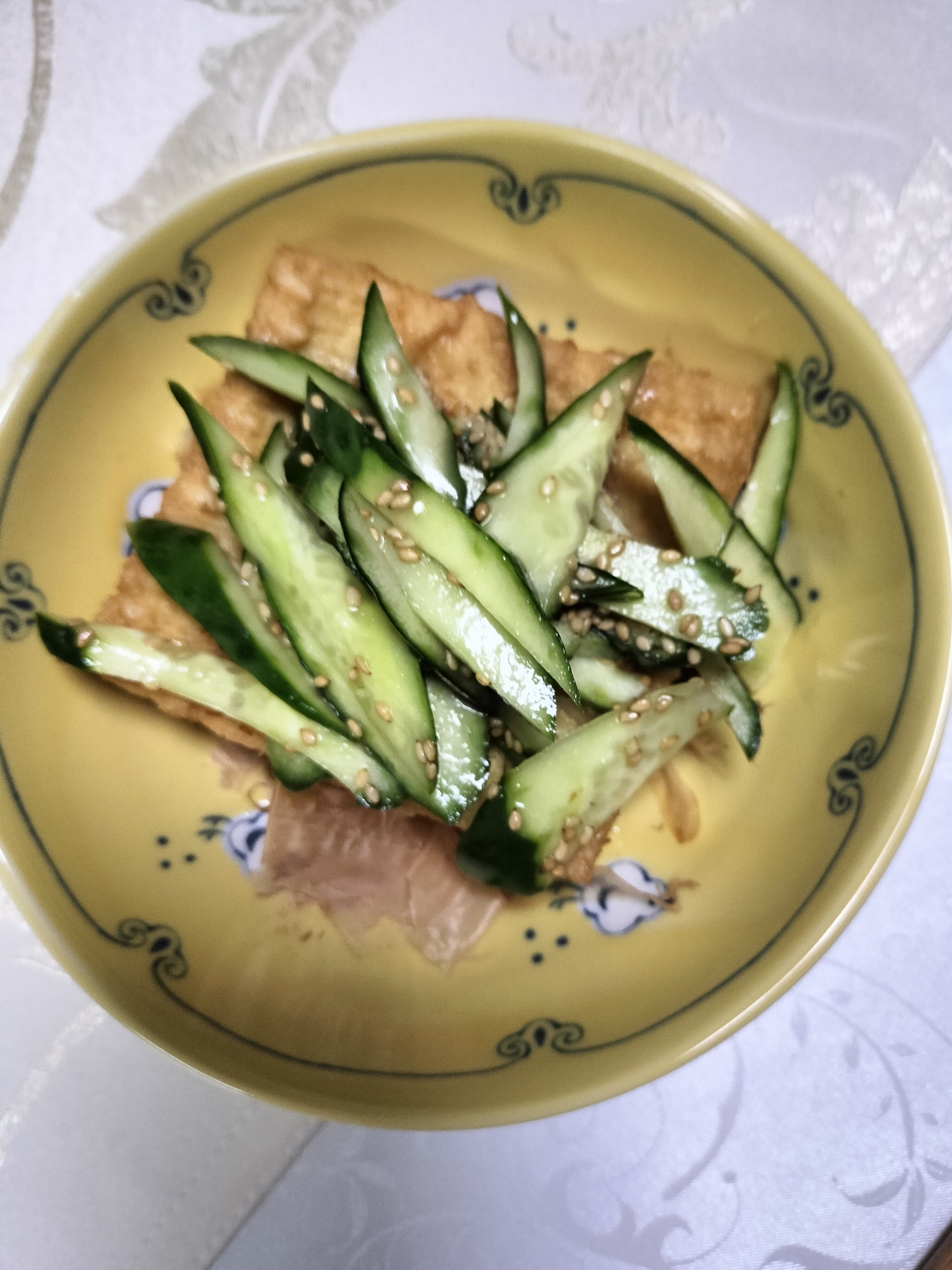 厚揚げ　キュウリのせ