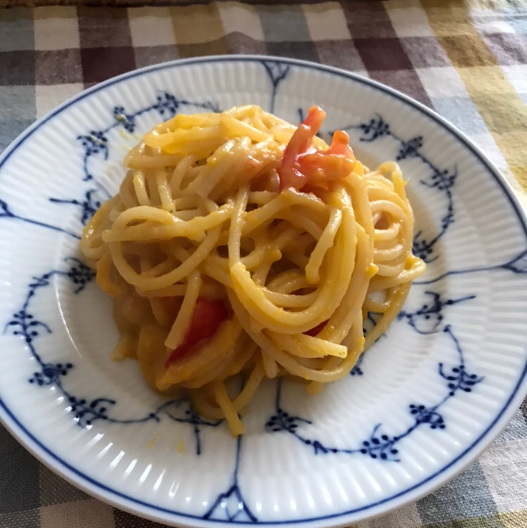 ミニトマト入りカレーカボチャパスタ