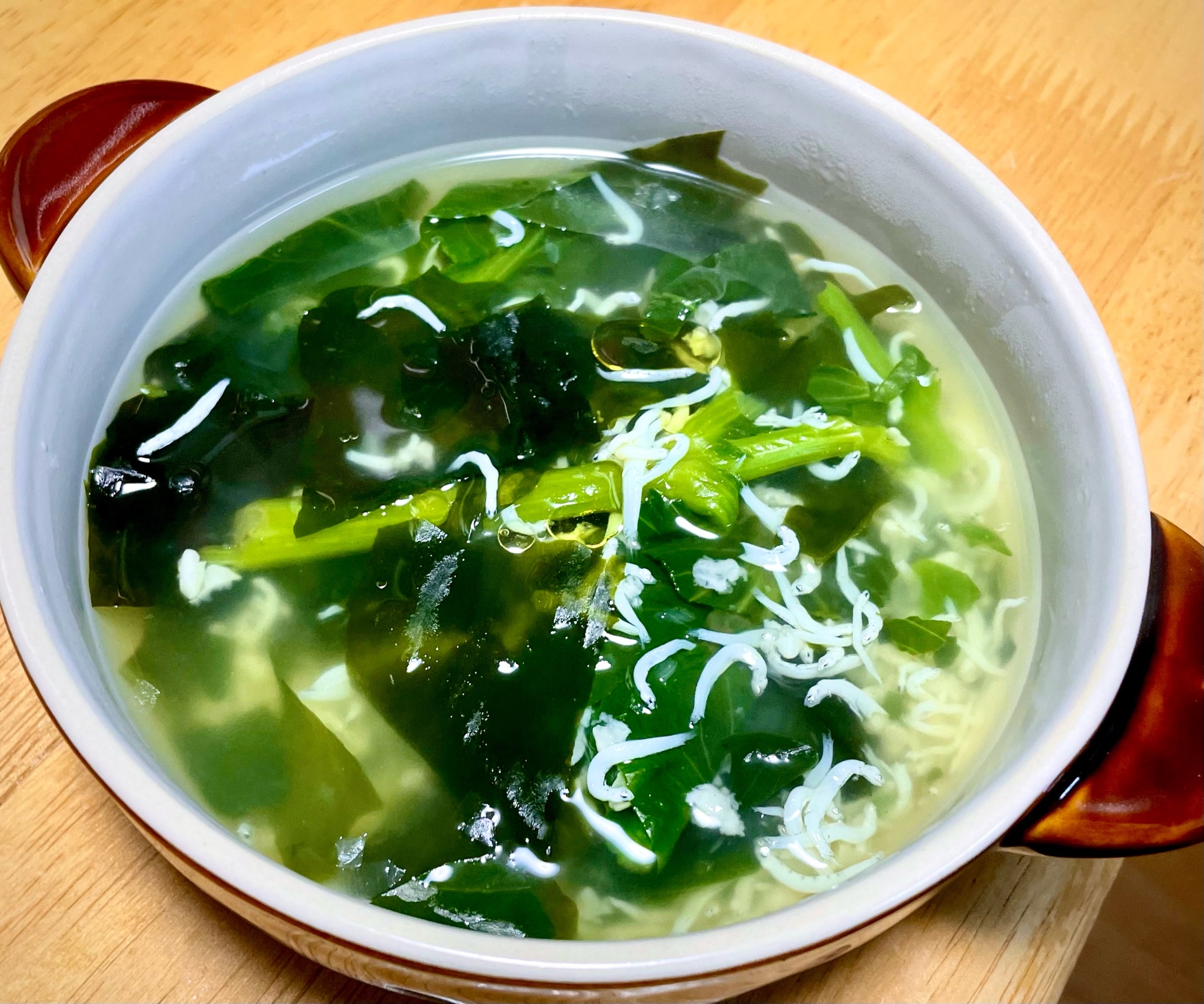 菜の花とワカメ&しらすのスープ