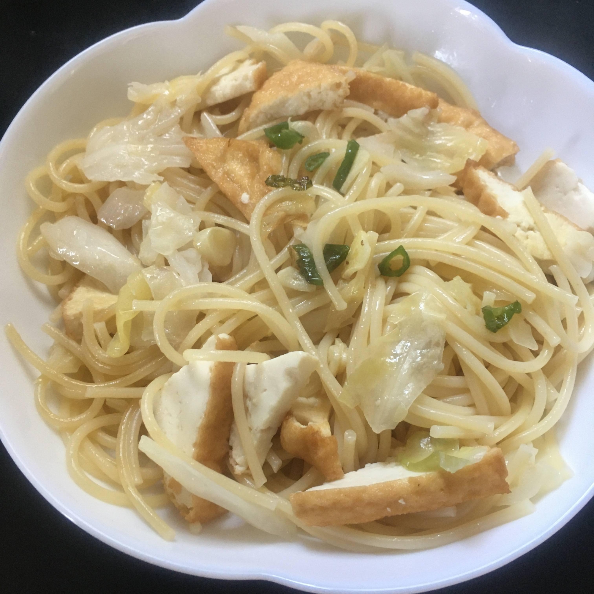 厚揚げとキャベツのペペロンチーノ