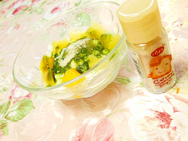 ❤青汁とクリチと黄桃のキャラメル林檎酢ヨーグルト❤