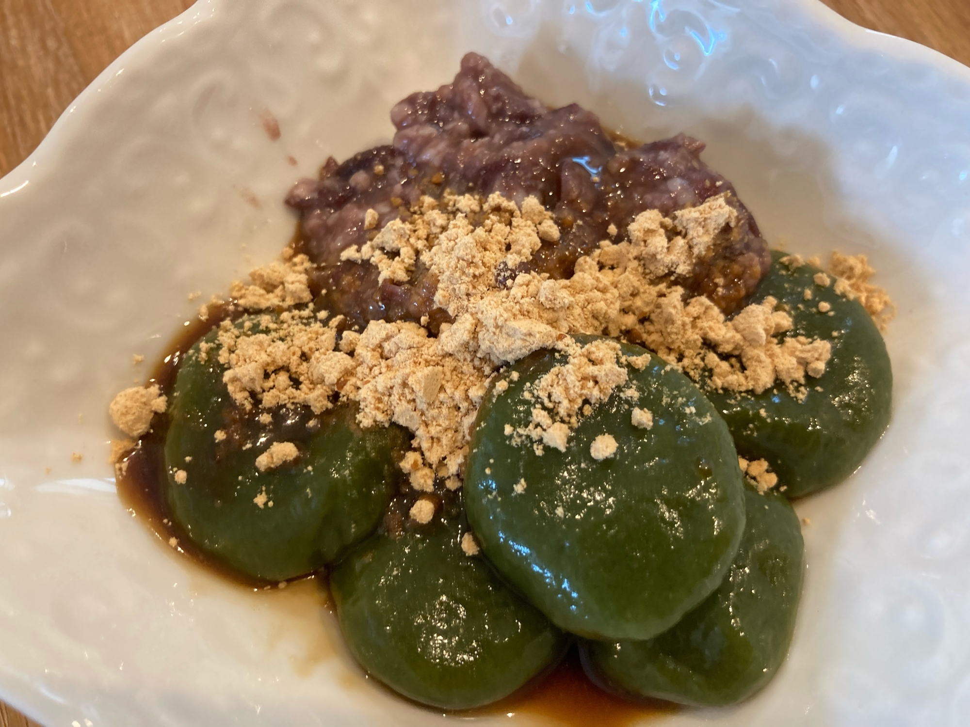 よもぎ白玉だんご あんこ きなこ 黒蜜がけ レシピ 作り方 By りんごのお菓子 楽天レシピ よもぎ白玉だんご あんこ きなこ 黒蜜がけ レシピ 作り方 By りんごのお菓子 楽天レシピ