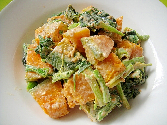 かぼちゃとほうれん草のごまマヨ和え レシピ 作り方 By Mint74 楽天レシピ