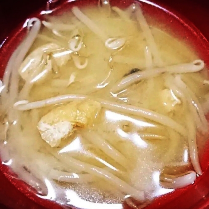 ５分！厚揚げ&もやし&青のり味噌汁♪