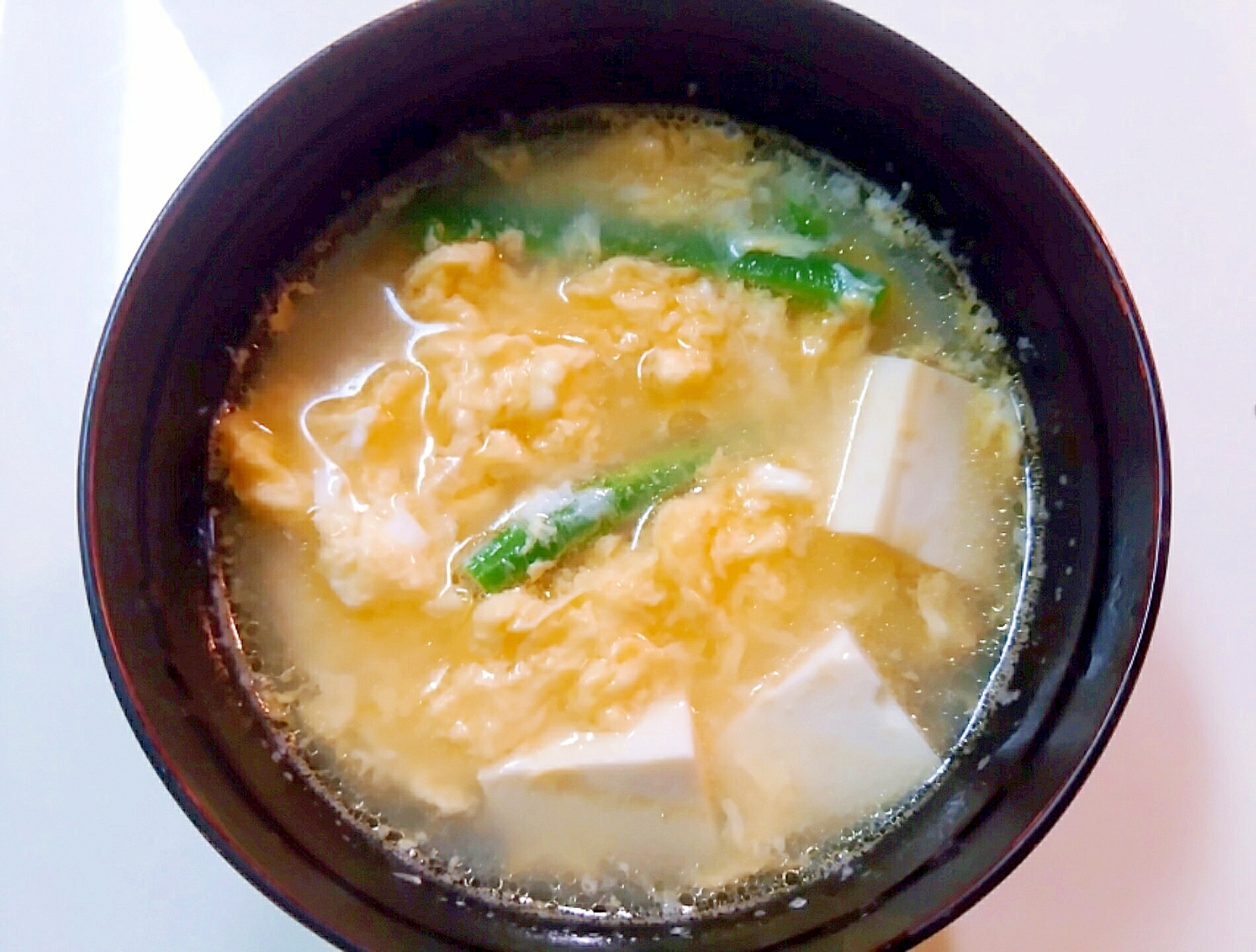 豆腐とインゲン豆の中華かきたまスープ