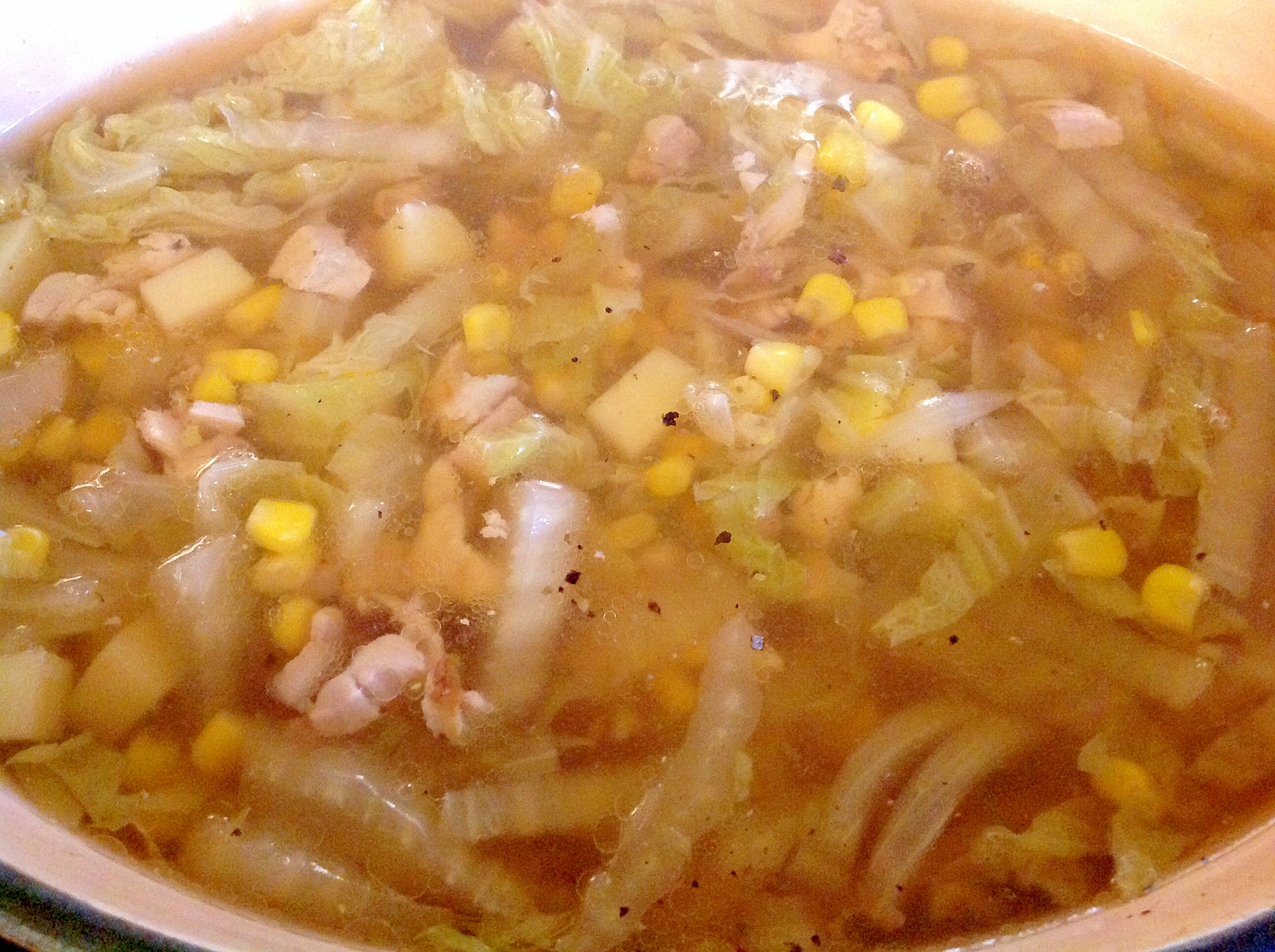 自家製鶏がらスープで鶏野菜スープ
