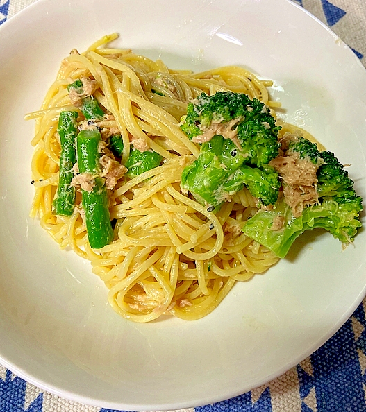 ツナと冷凍野菜たちのマヨネースのスパゲティ