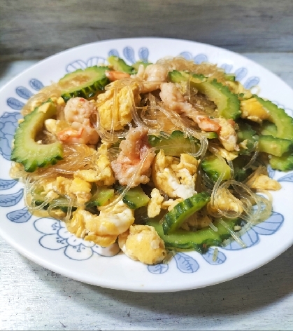 フライパン1つで楽ちん♡えびとゴーヤの春雨炒め煮