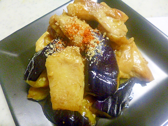 簡単♪おつまみ♪とりもも肉とナスの中華炒め