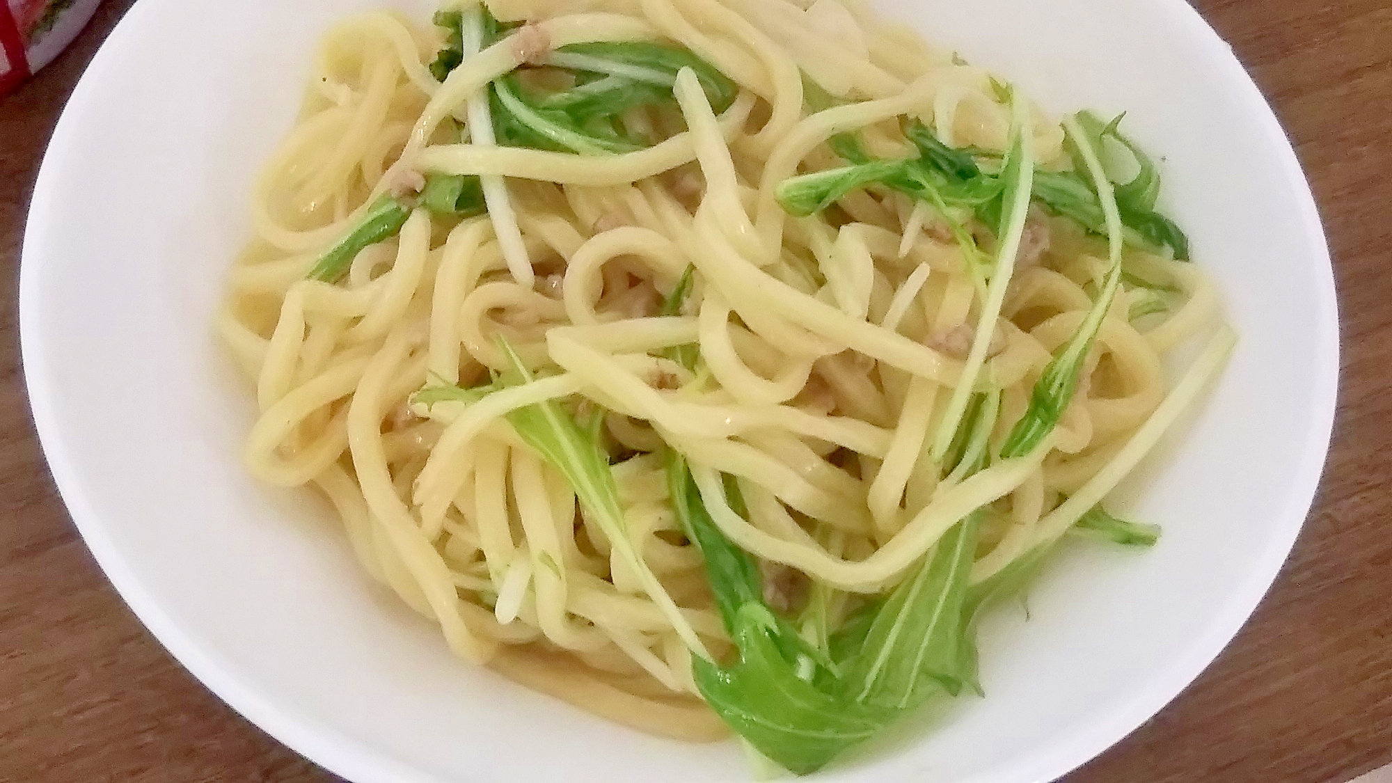 水菜とひき肉の簡単塩焼きそば