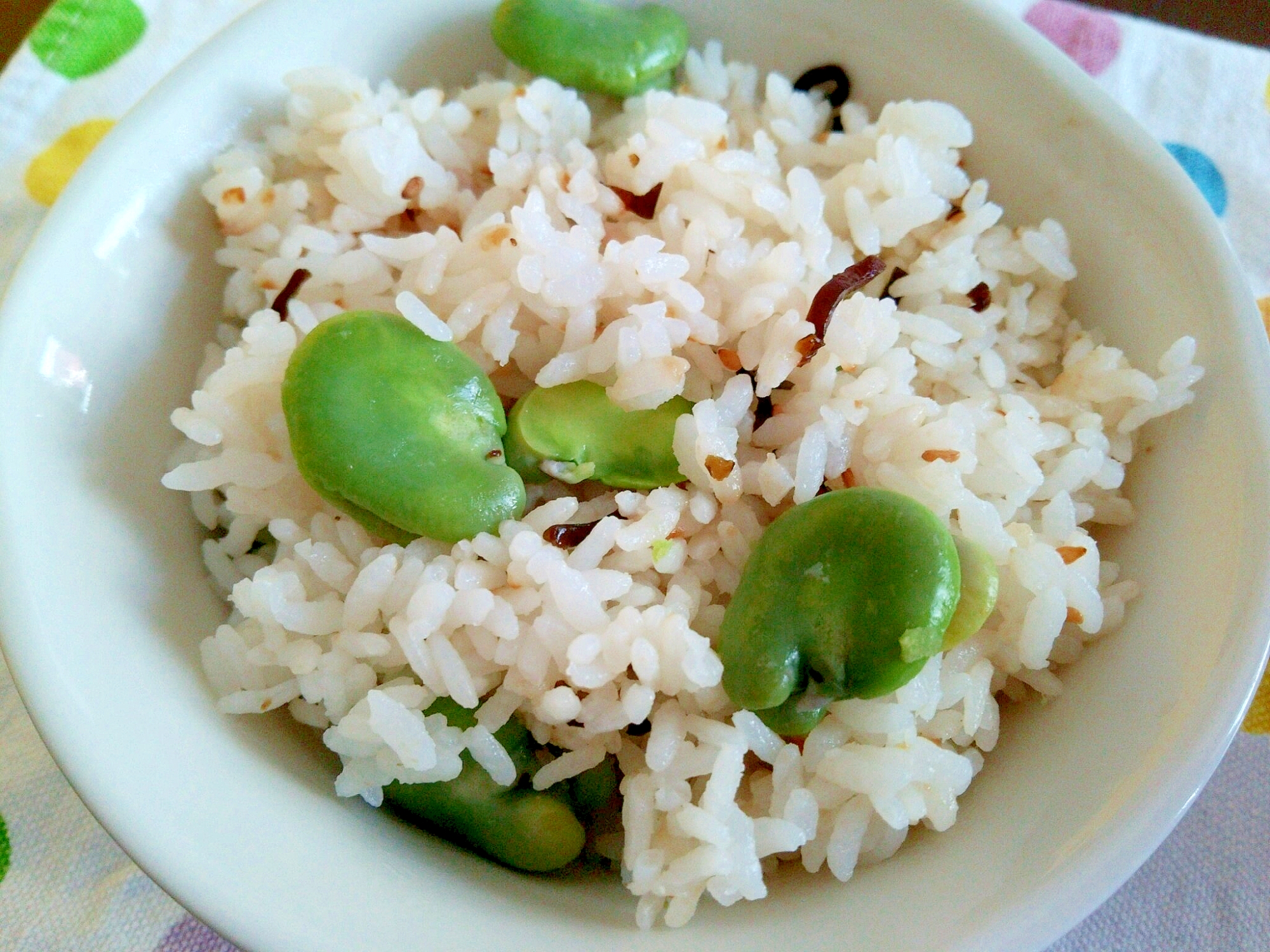 空豆と塩昆布のご飯