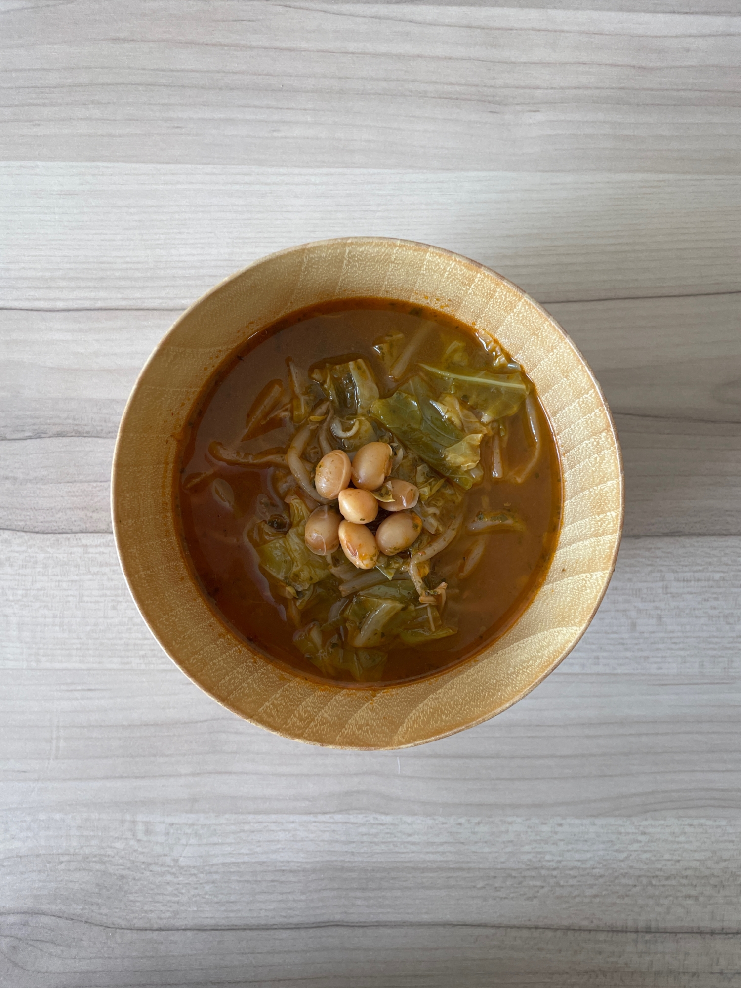 もやしとキャベツのライムトマト大豆煮