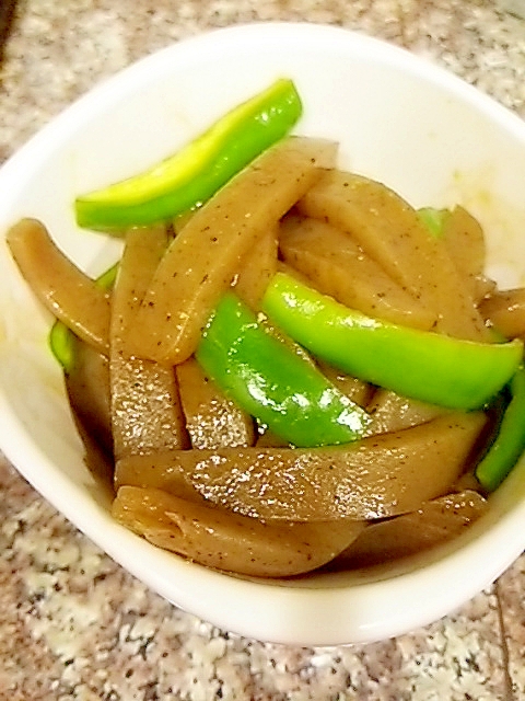 こんにゃくとピーマンの味噌ケチャ煮