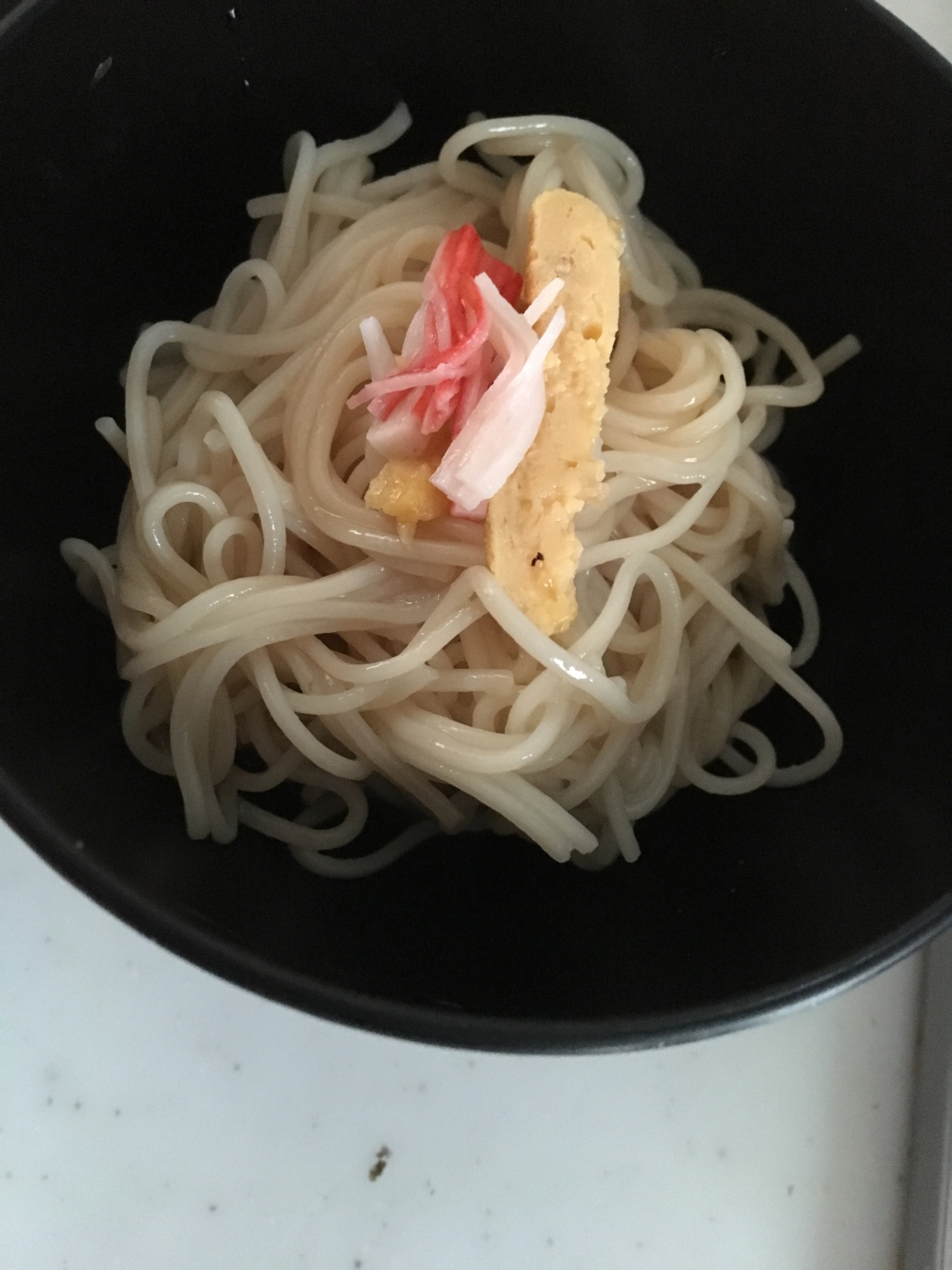 紅生姜入り卵焼きとカニステックの素麺(^○^)