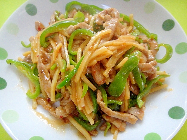 豚もも肉とたけのこピーマンの焼き肉のたれ炒め