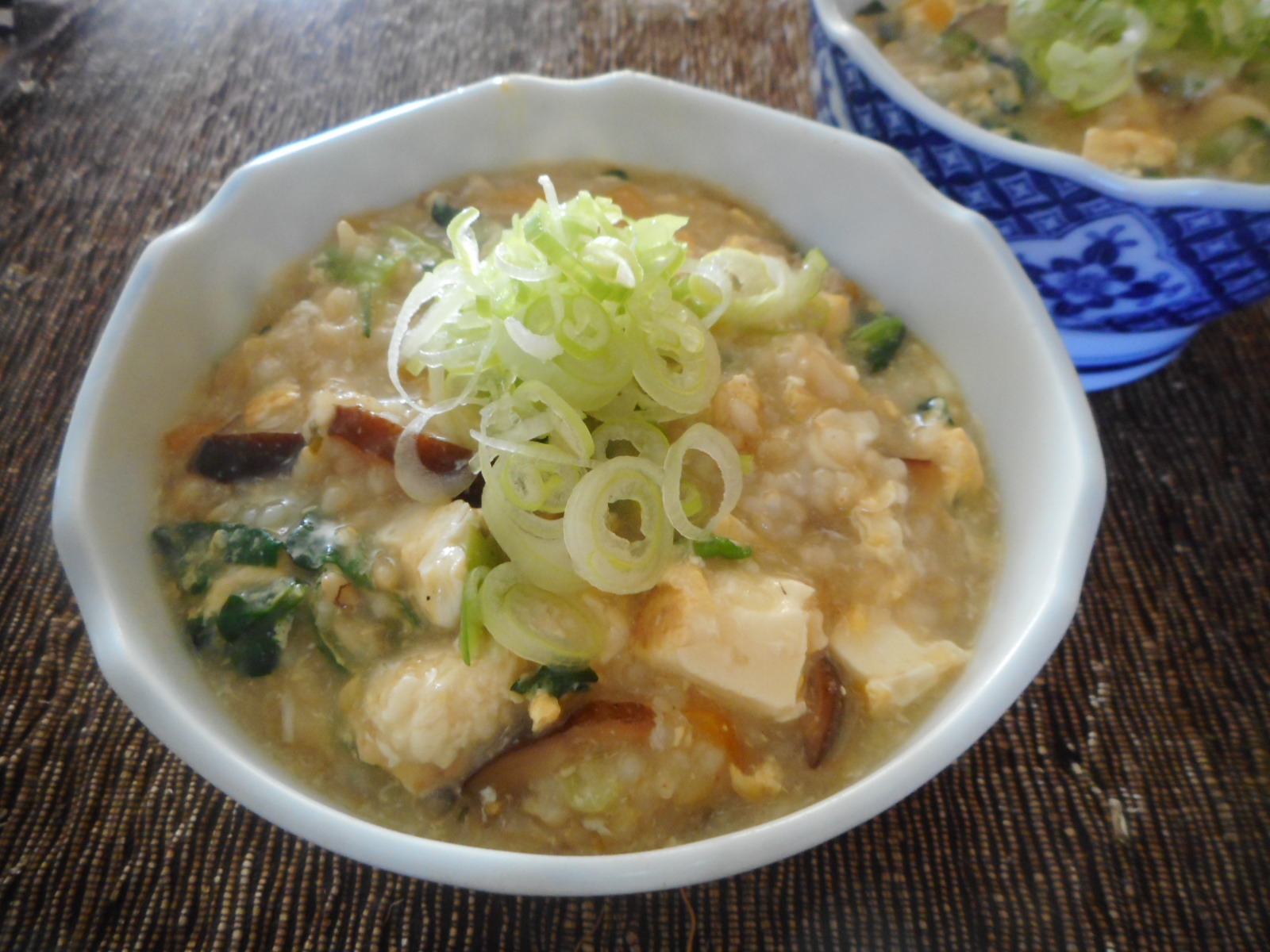 小松菜と豆腐の玄米雑炊