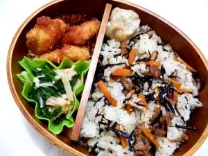 曲げわっぱでスピード弁当９　美味！ひじきの混ぜご飯