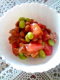 納豆の食べ方-梅＆トマト＆枝豆♪