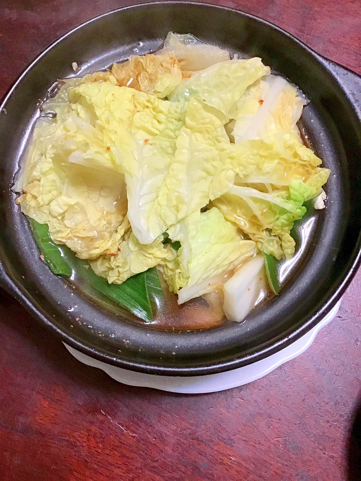 豚コマと下仁田葱のピリ辛白菜鍋。
