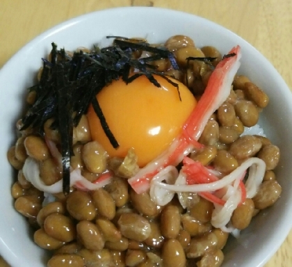 納豆の食べ方-生玉子＆カニカマ♪