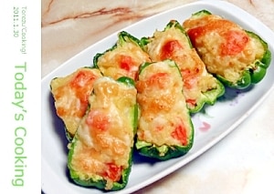 ピーマンにポテトサラダを詰めます！お弁当に！ レシピ・作り方 by