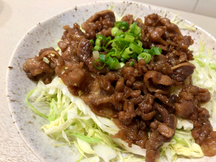 ご飯がすすむ！豚こま甘辛炒め焼肉定食風♩