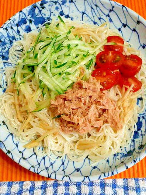 ツナと生姜のサラダ素麺♪