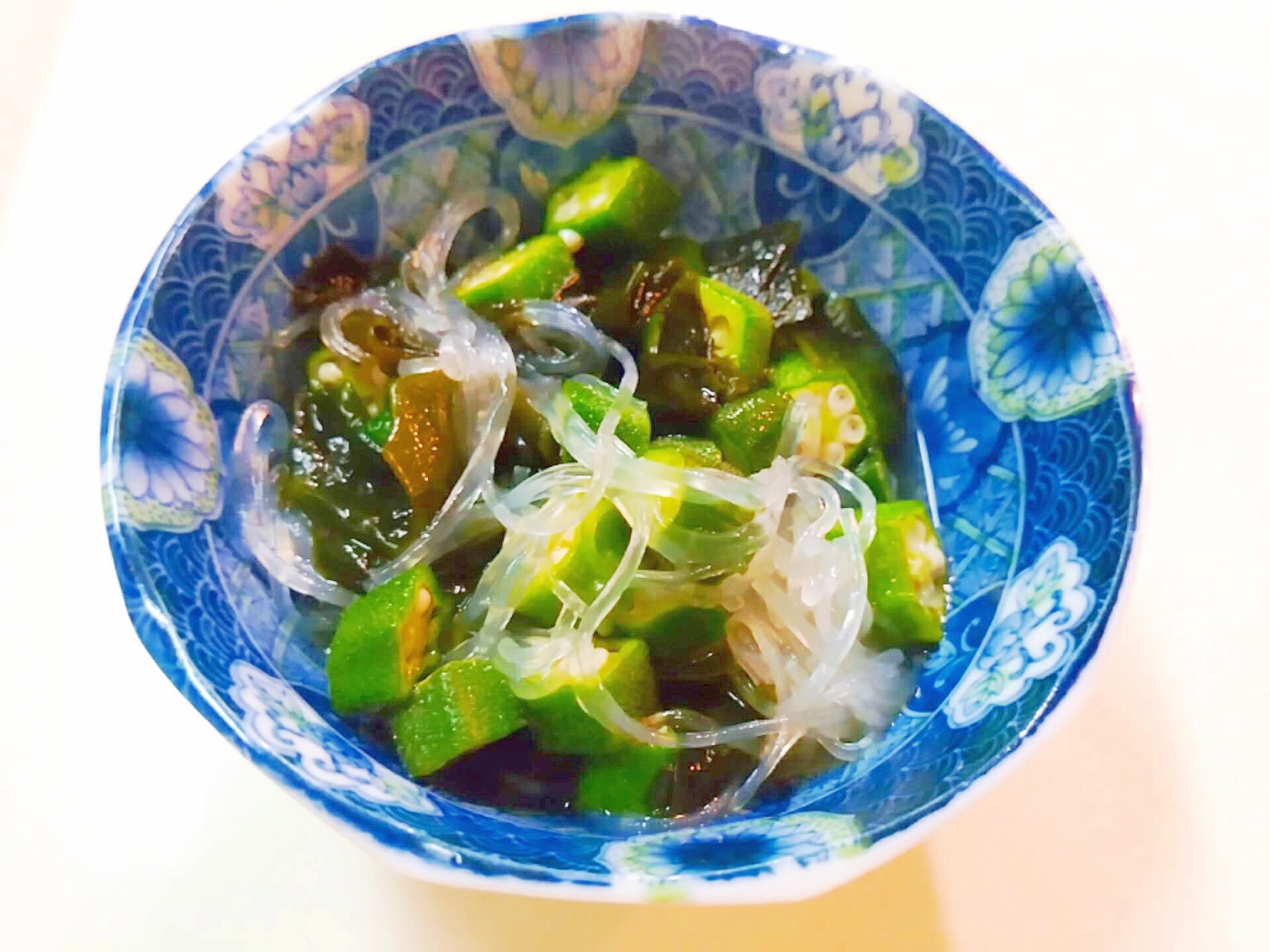 オクラと春雨とワカメの酢の物