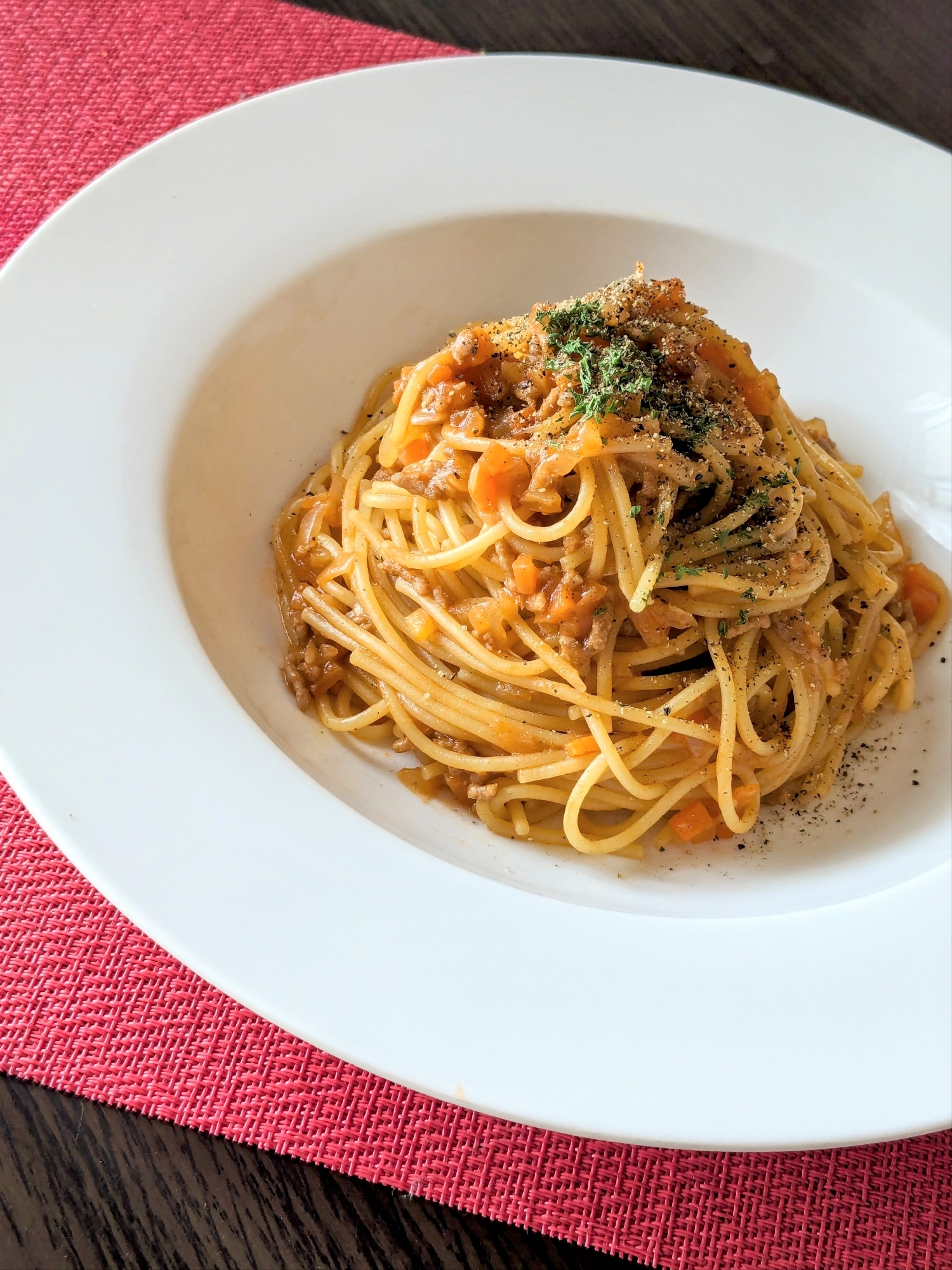 材料入れて火にかけるだけ！〜ワンパンミートソース〜