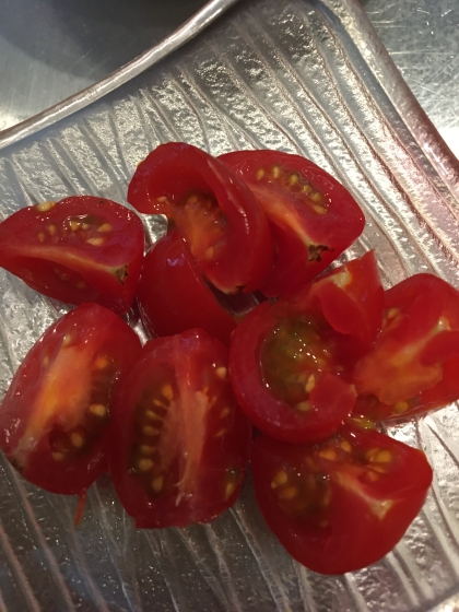 プチトマトを使って作りました(〃ω〃)とっても美味しかったです♪ごちそうさまでした(*^ω^*)
