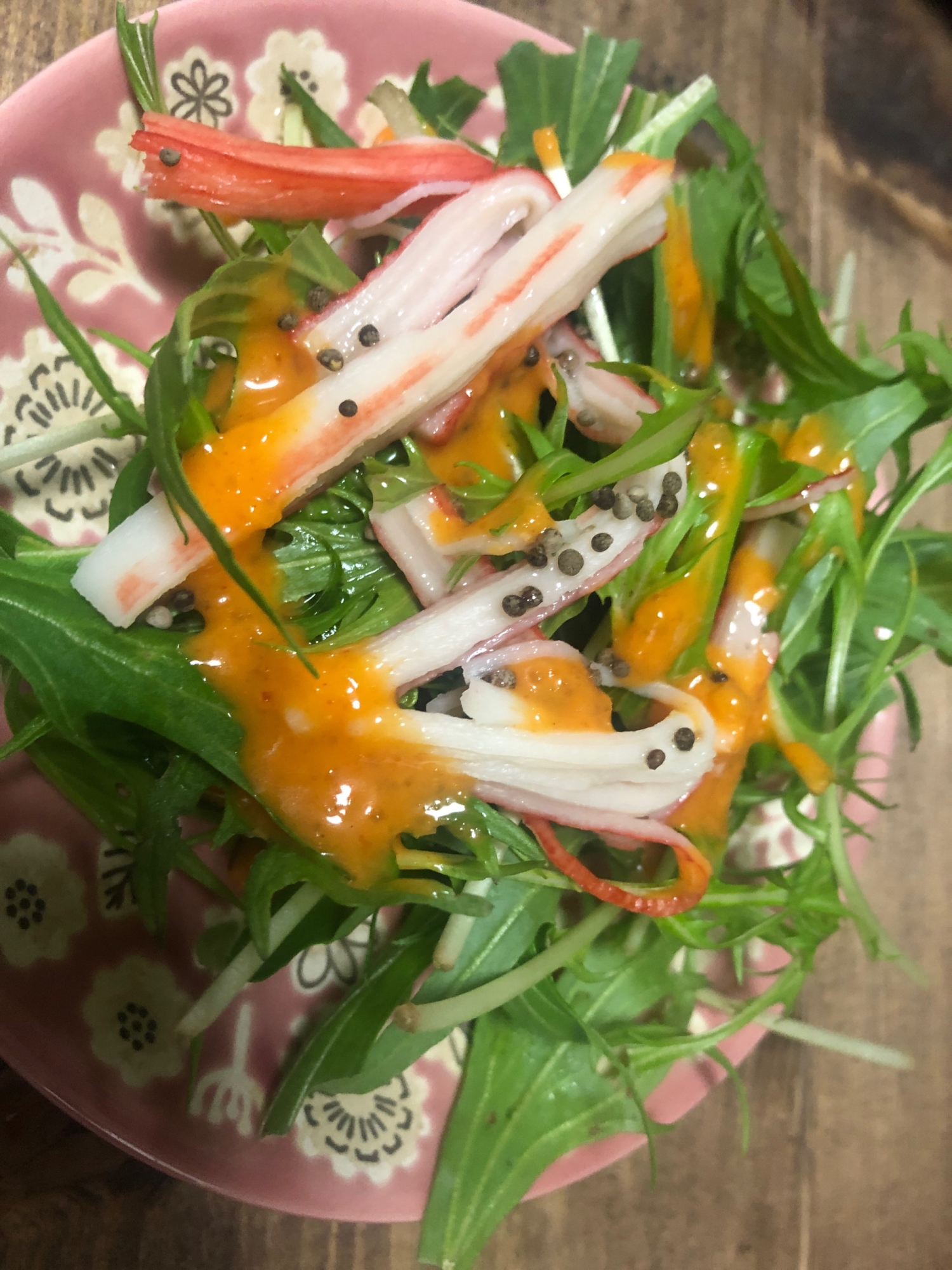 水菜と長ネギのカニカマサラダ