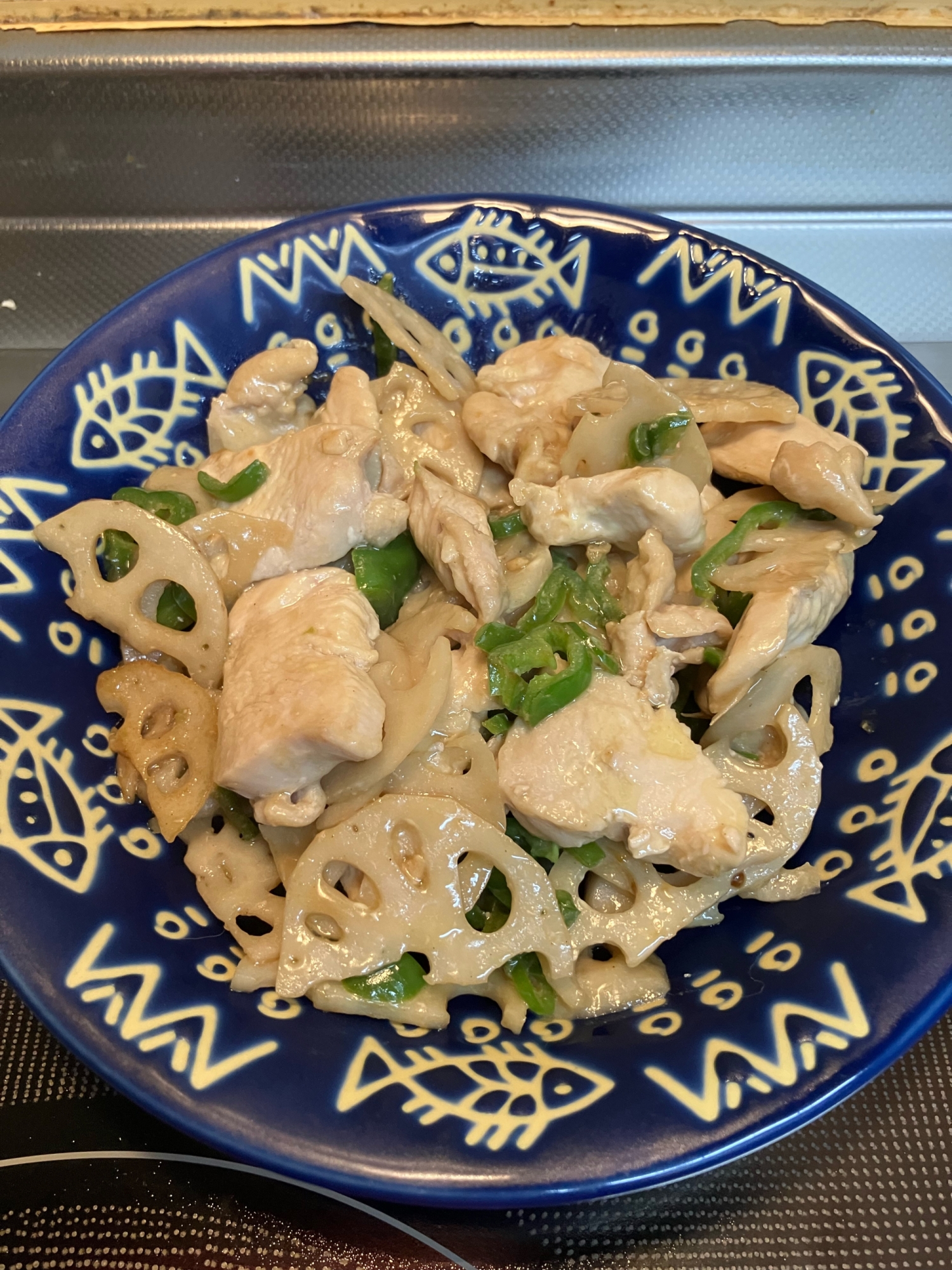 鶏肉と蓮根とピーマンの和風マヨ醤油炒め^_^