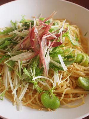 そら豆と水菜のスパゲティ