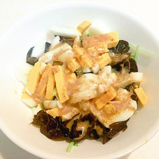 コリコリ美味しい☆みず菜と茹で卵とキクラゲのサラダ