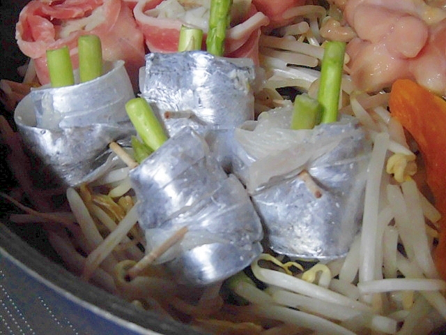 蒸し野菜に太刀魚のクルクル