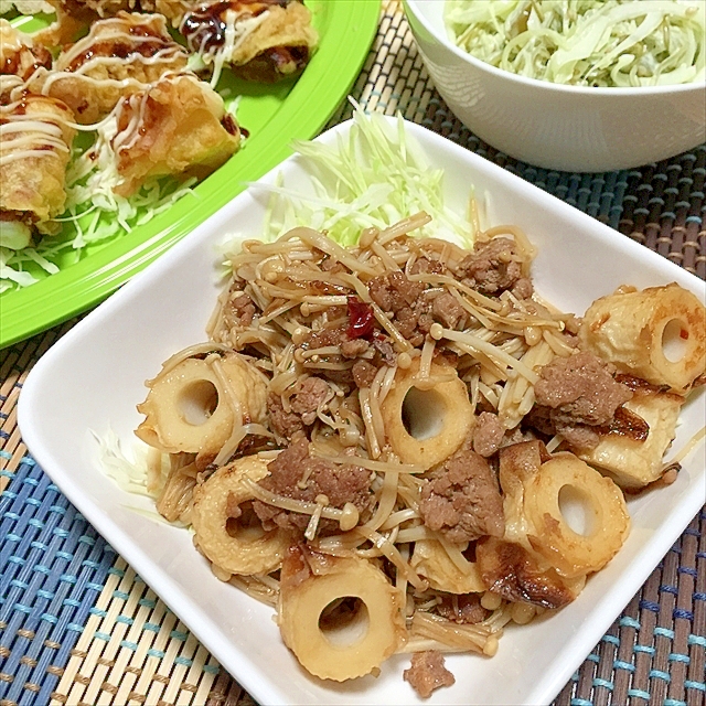 焼き竹ちくわとお肉とえのきで好きですこのすき焼き味