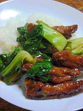 簡単　鶏手羽と青梗菜の中華丼