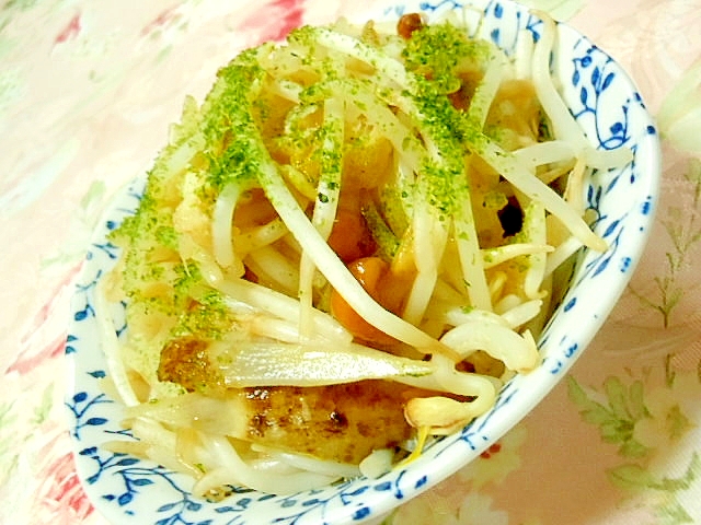 ダシダで作ろ❤もやし＆油揚げ＆なめこのめんつゆ炒め