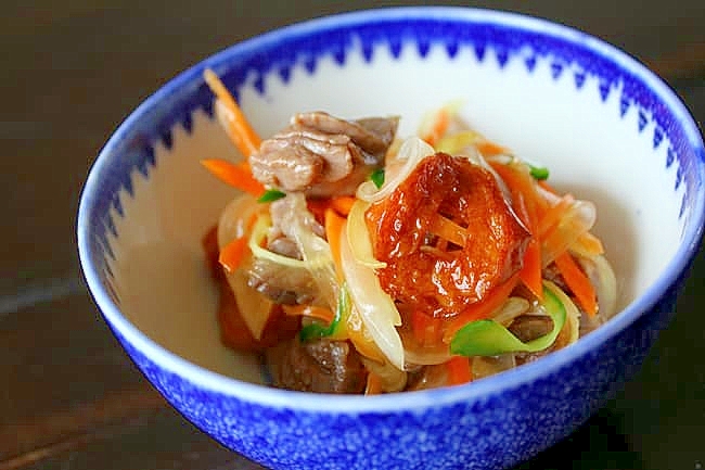 砂肝と竹輪と野菜の醤油漬け