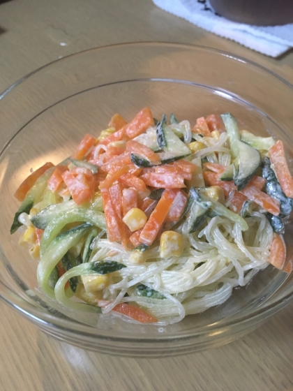 中華風春雨作ろうと思ったら、酢がなくて、急遽マヨネーズに！美味しかったです( ^ω^ )